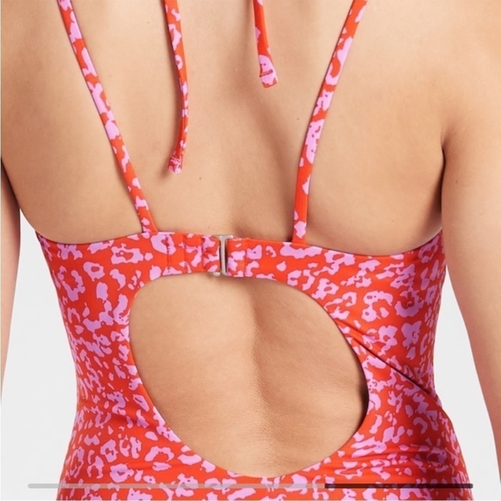 Athleta Swimsuit One Piece Coral Leopard Print Keyhole Back size XL - Picture 6 of 16